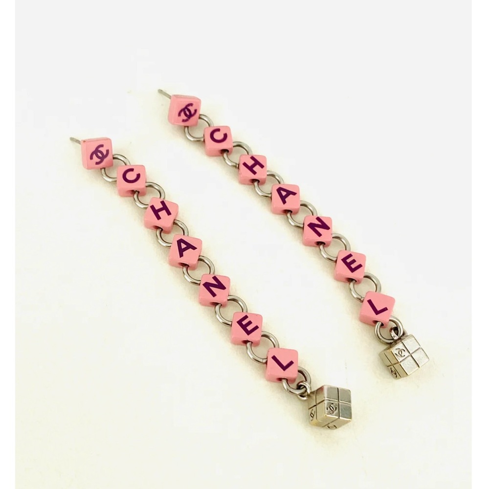 RARE CHANEL Authentic Pink Cubic Vintage Stunning Dangling Drop Earrings